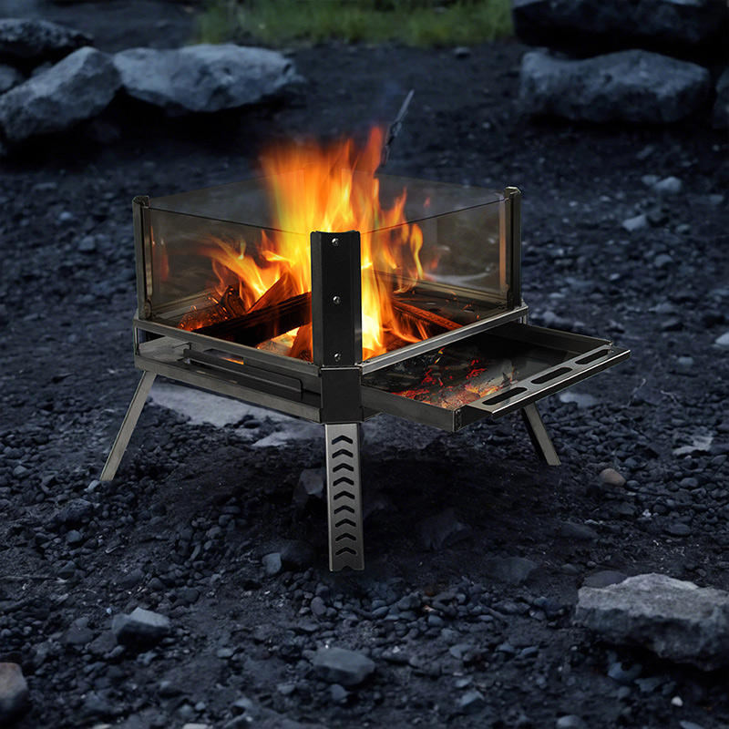 Portable square fire pit stainless steel for camping RV truck cooking and heating