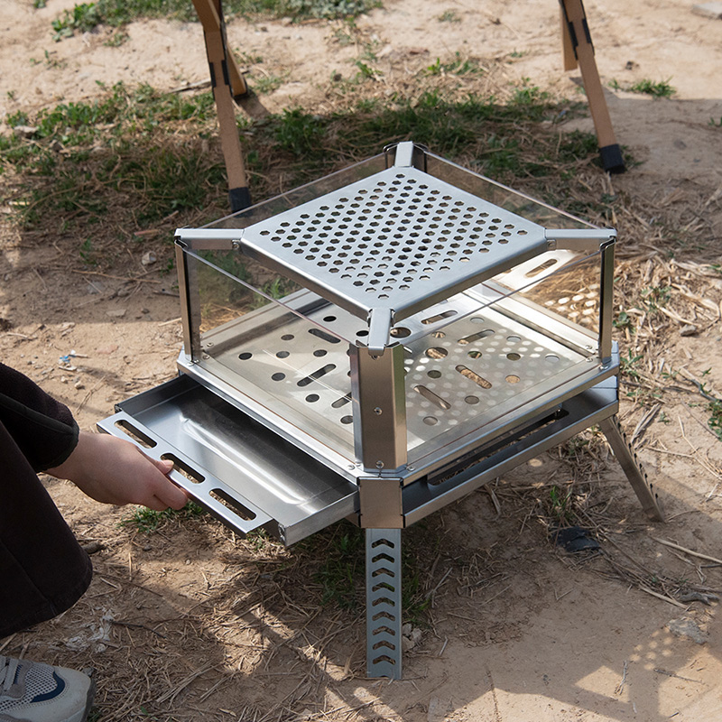 Portable square fire pit stainless steel for camping RV truck cooking and heating