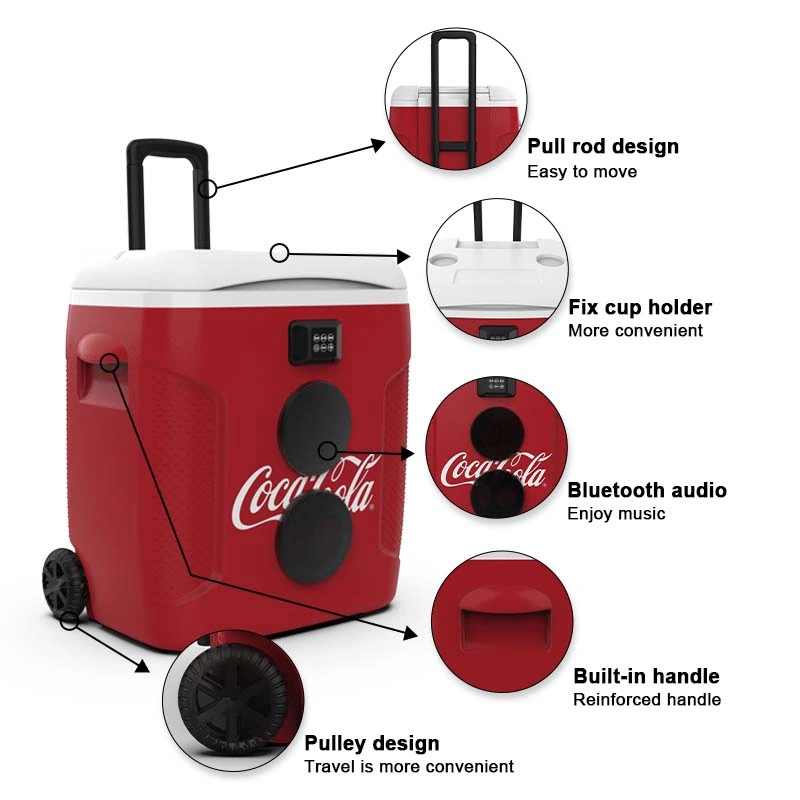 Music Audio Player Plastic Professional Mini Portable Water Trolley Cooler Box with Wheels and Speaker Accessories