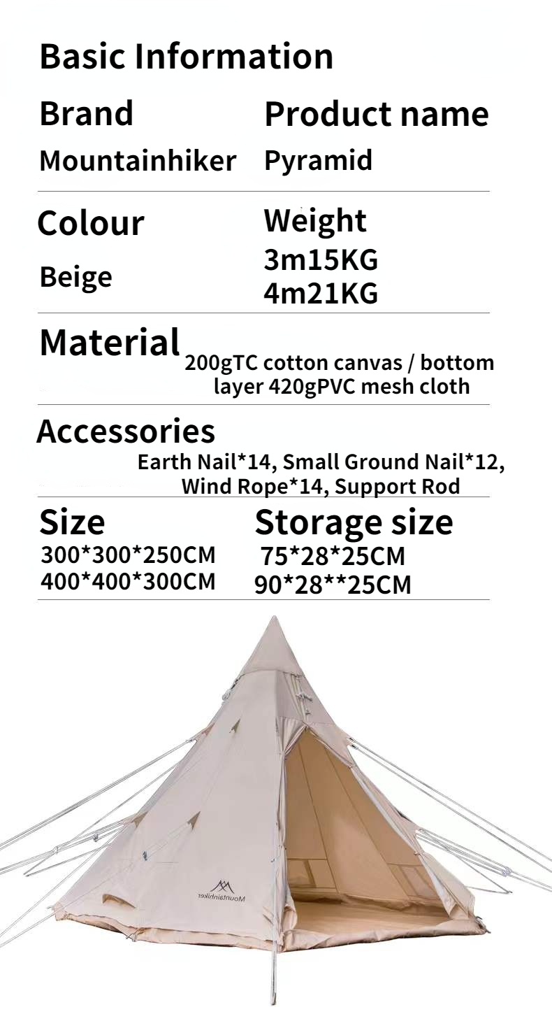 MOUNTAINHIKER 58People Cotton Pyramid Big Tents Breathable Waterproof