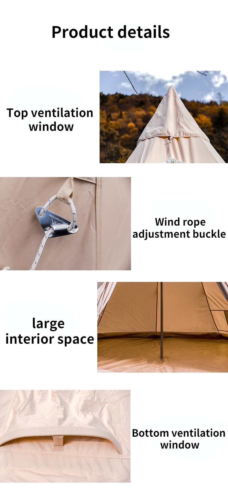 MOUNTAINHIKER 58People Cotton Pyramid Big Tents Breathable Waterproof